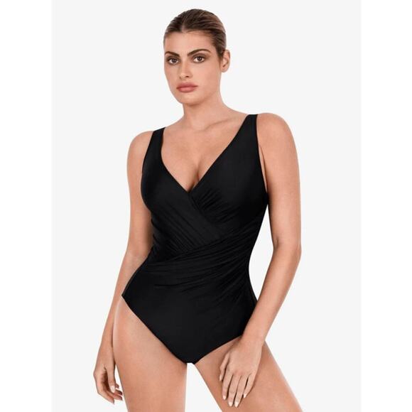 Popilush Tummy Control Ruched One Piece Swimsuit Black Size XXL NWT - Picture 5 of 12